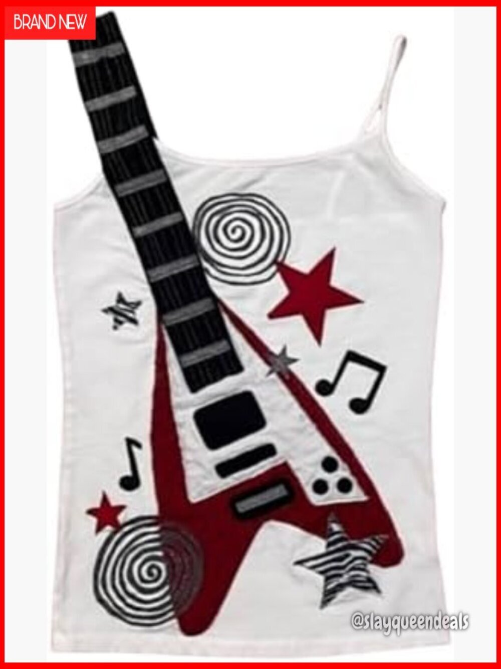 Polyester Guitar Graphic Spaghetti Strap Crop Tank Top Slim Fit Y2K